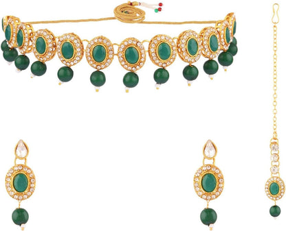 Efulgenz Crystal Indian Jewelry Choker Kundan Crystal Faux Pearl Necklace Earrings Maang Tikka Head Chain Bollywood Wedding Bridal Set for Women