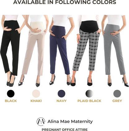 Maternity Pants Work Over The Belly with Pockets, Womens Pregnancy Dress Pants Office Clothes Trousers Stretch Summer