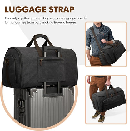 S-ZONE Carry On Garment Bag for Travel Convertible Garment Duffle Bag Suit Bags for Men Women Travel 2 in 1 Hanging Suitcase Business Travel Bag with Toiletry Bag, Black, 50l