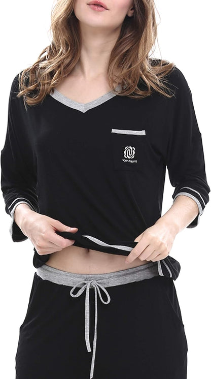 Womens Pajama Sets Long Sleeve Sleepwear Button Down Shirt Nightwear Soft PJ Lounge Set