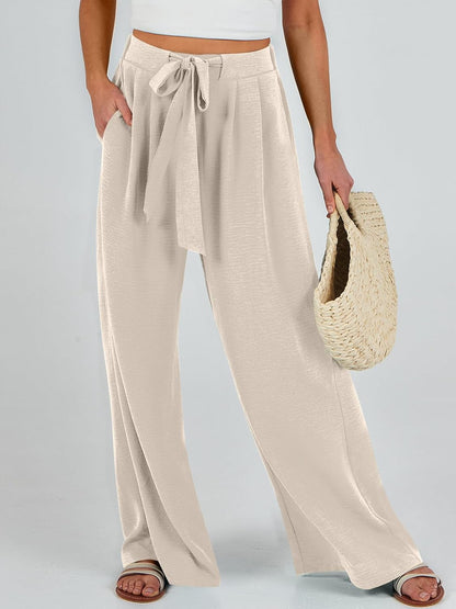 Caracilia Women Wide Leg Palazzo Pants Summer High Waist Flowy Casual Trousers Loose Lounge Beach Travel Vacation Clothes