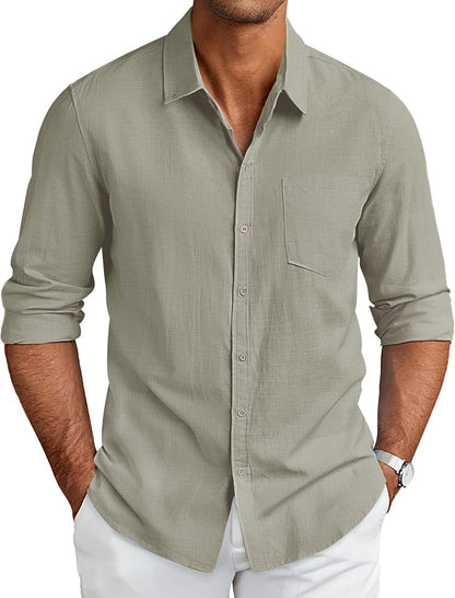 COOFANDY Men's Long Sleeve Button Down Shirts Casual Cotton Linen Shirts Summer Beach Shirt with Pocket