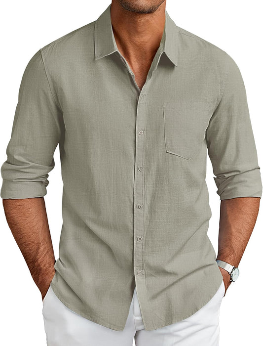 COOFANDY Men's Long Sleeve Button Down Shirts Casual Cotton Linen Shirts Summer Beach Shirt with Pocket