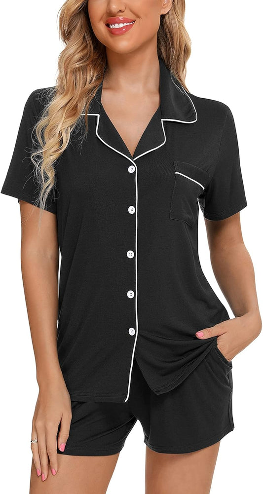 Senert Pajamas Set For Women Short Sleeve Sleepwear Soft Button Down Post Partum Pjs Set Maternity Lounge Sets S-XXL