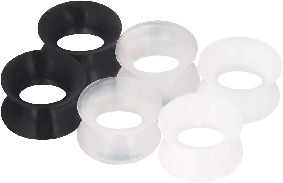 Stuppendux 1 Pair/3Pairs Black/White/Transparent Soft Silicone Flexible Ear Skin Tunnels Plugs Expanders Gauges Hollow Body Piercing 2G-1" 6-25mm
