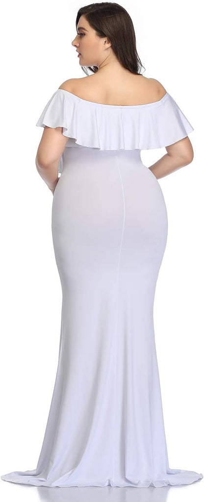 Mommy Jennie Long Maternity Dress for Photoshoot Stretchy Pregnancy Ruffle Maxi Photography Dress for Baby Shower