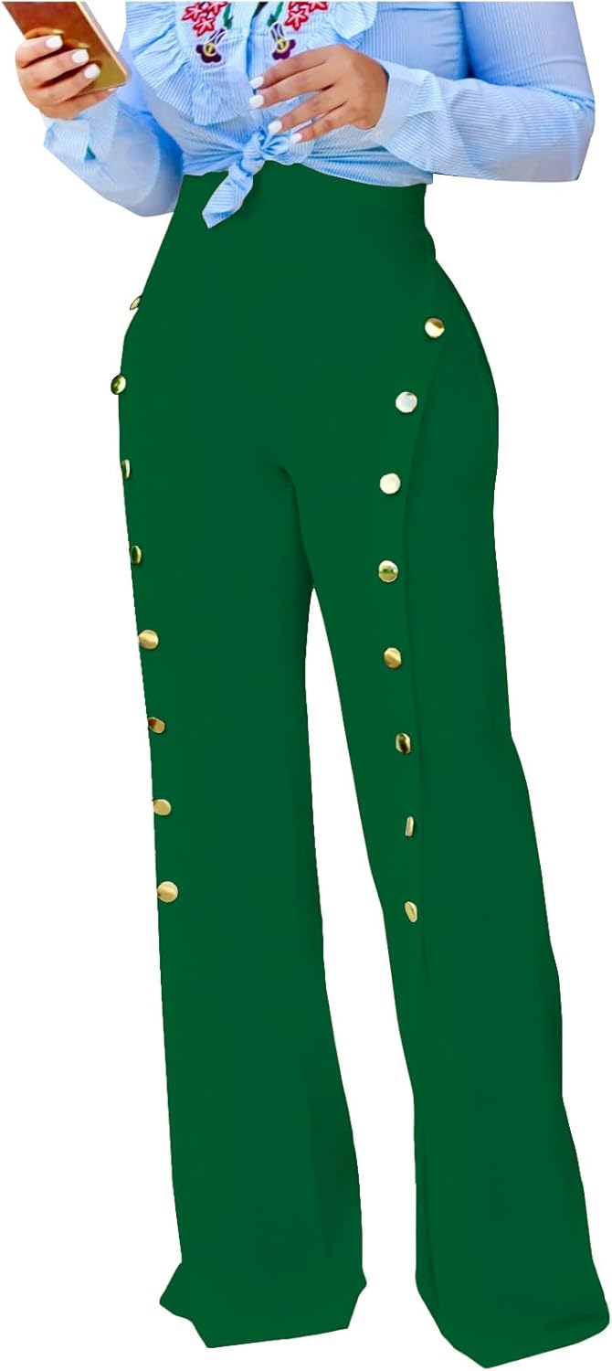 PINSV Women's High Waisted Stretchy Bootcut Pull On Dress Pants Casual Work Pants
