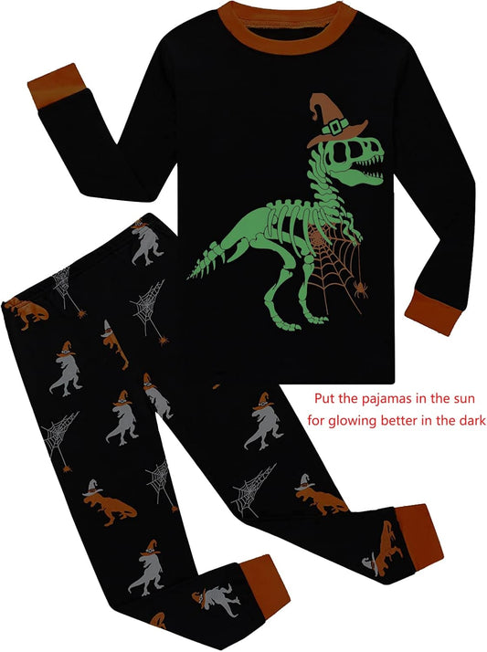 Little Hand Toddler Pajamas Boys Glow in The Dark Skeleton Candy Pjs Dinosaur Sleepwear Kids Halloween Clothes 2-10 Years
