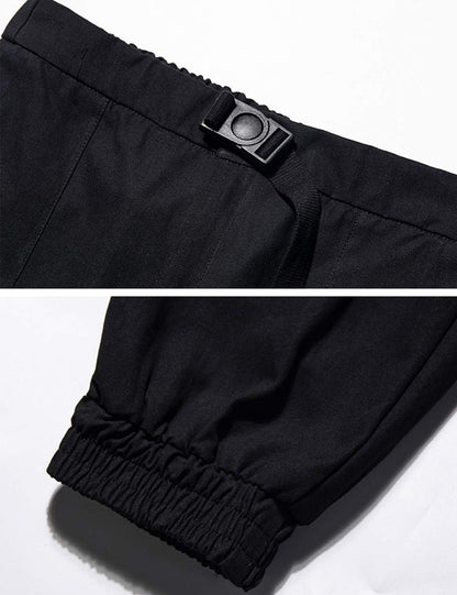 PAODIKUAI Men Techwear Matte Black Jogger Pants Relaxed Fit Streetwear Pants with Multiple Pockets