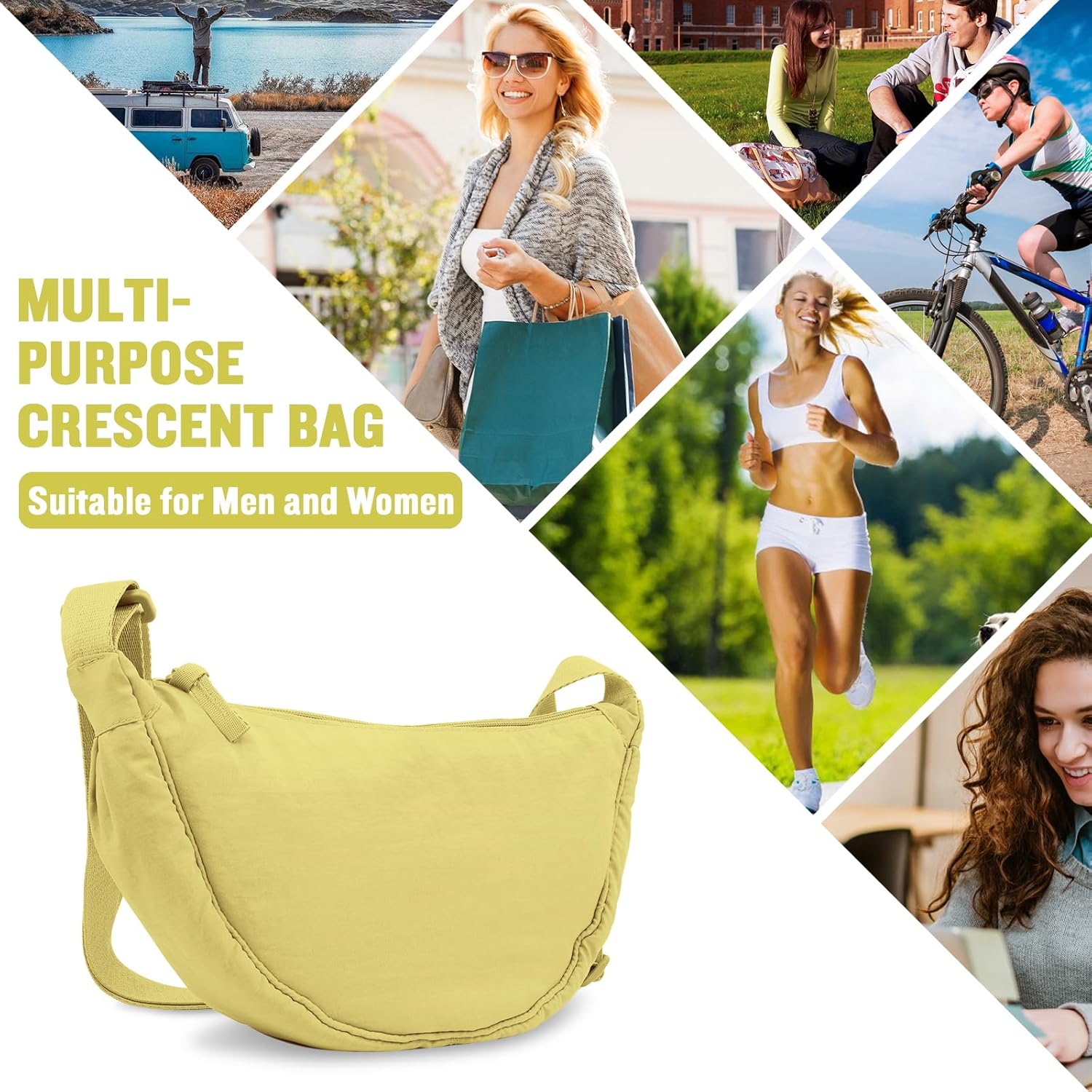 Nylon Crescent Crossbody Bag for Women Purses Trendy Men,Small Travel Sling Bag Hobo