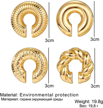 KISS WIFE 4 Pcs Chunky Ear Cuffs Non Piercing for Women, 14K Gold Plated Clip On Cartilage Hoop Earrings Jewelry Gifts