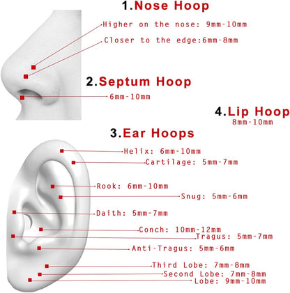 TDEBA 20G 18G 16G Clear CZ Nose Rings Hoop, 316L Surgical Steel Cartilage Earrings Hoop, 5-12mm Daith Helix Rook Tragus Piercing Jewelry, Stainless Steel Earring Silver Conch Piercing Jewelry