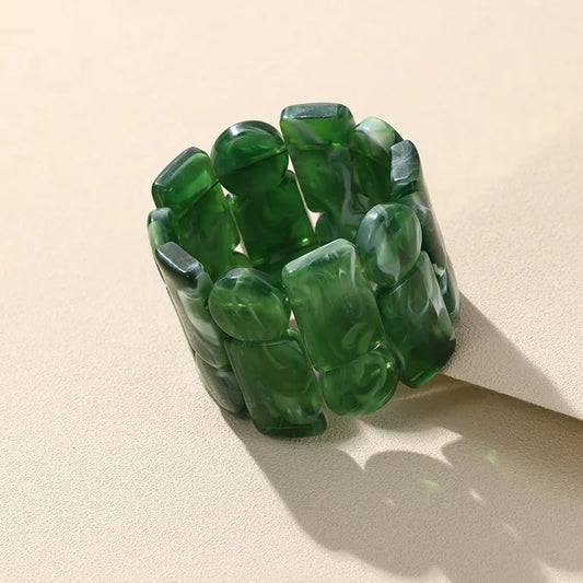 Colorful Acrylic Resin Bracelet Wide Block Stitched Elastic Bracelet