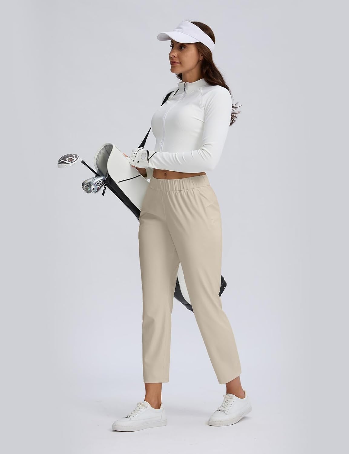 Seamaid Women's Golf Pants with Deep Pockets 7/8 Stretch Athletic Travel Pants for Casual Lounge Cream L