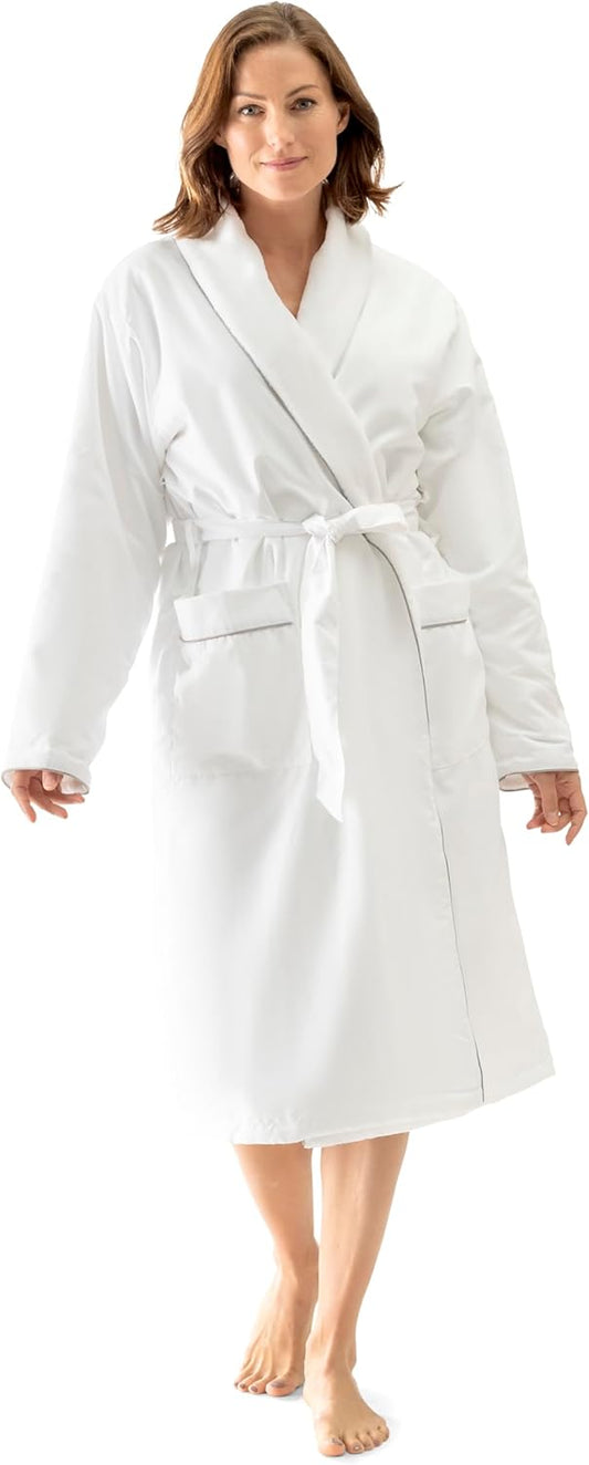 FluffCo Luxury Hotel BathRobe | Resort Quality with Side Pockets & Waist-Tie Belt, Microfiber Interior, Fleece Exterior