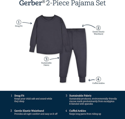 Gerber Unisex Baby Toddler Buttery Soft 2-Piece Snug Fit Pajamas with Viscose Made from Eucalyptus