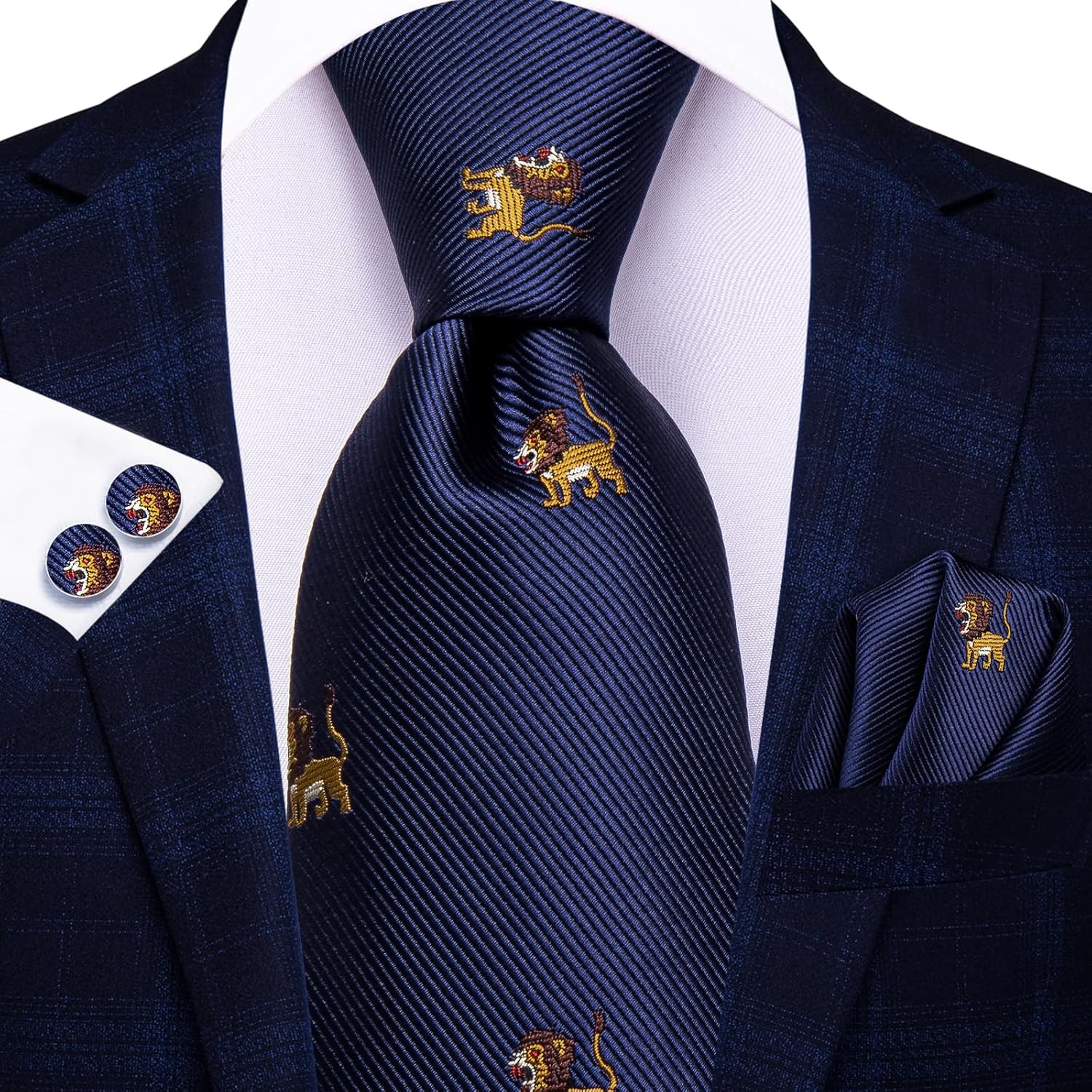 Hi-Tie Men's Tie Sets Silk Paisley Striped Necktie Pocket Square Cuff-links Sets Wedding Business Holiday