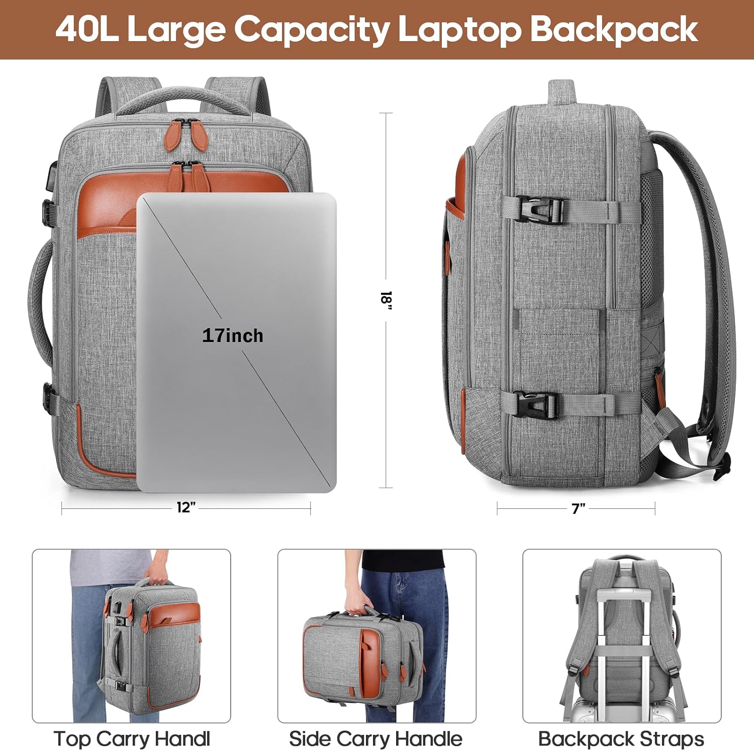 Travel Backpack, 17Inch Laptop Backpack, Carry-on Approved Bag for Men & Women, Waterproof Luggage with Packing Cubes, Shoe Pocket, Personal Item Size for Flights