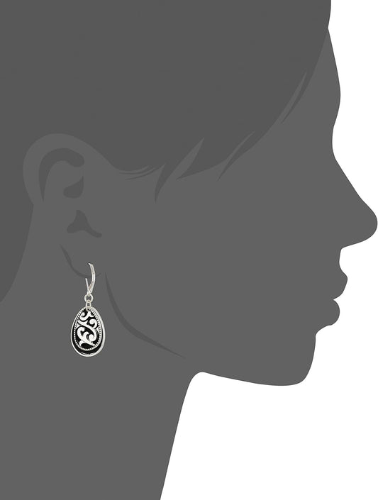 Napier Jet Black and Leather Teardrop Drop Earrings