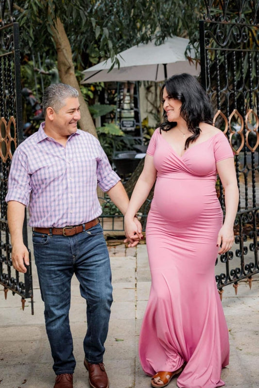 Molliya Maternity Long Dress Off Shoulder Elegant Fitted Gown Stretchy Maxi Photography Dress