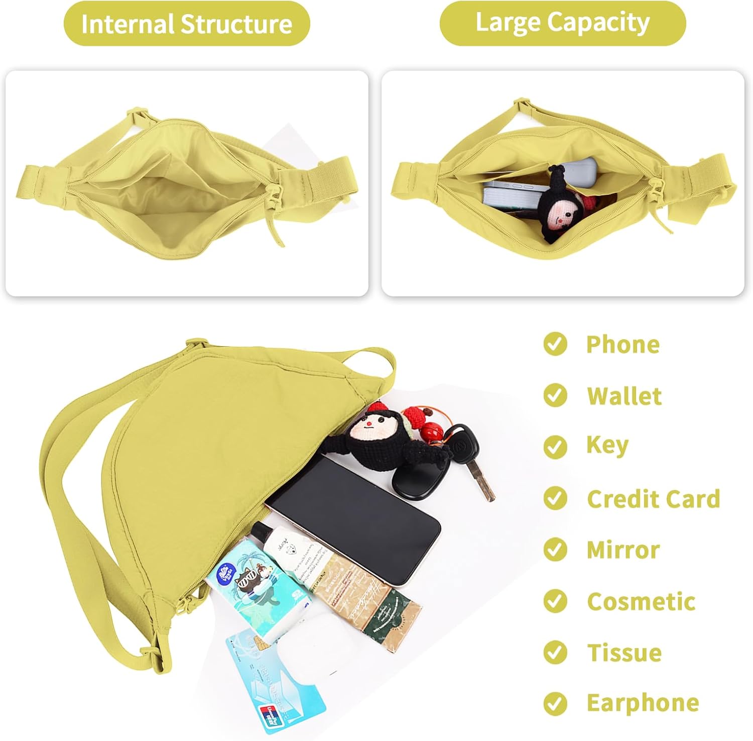 Nylon Crescent Crossbody Bag for Women Purses Trendy Men,Small Travel Sling Bag Hobo
