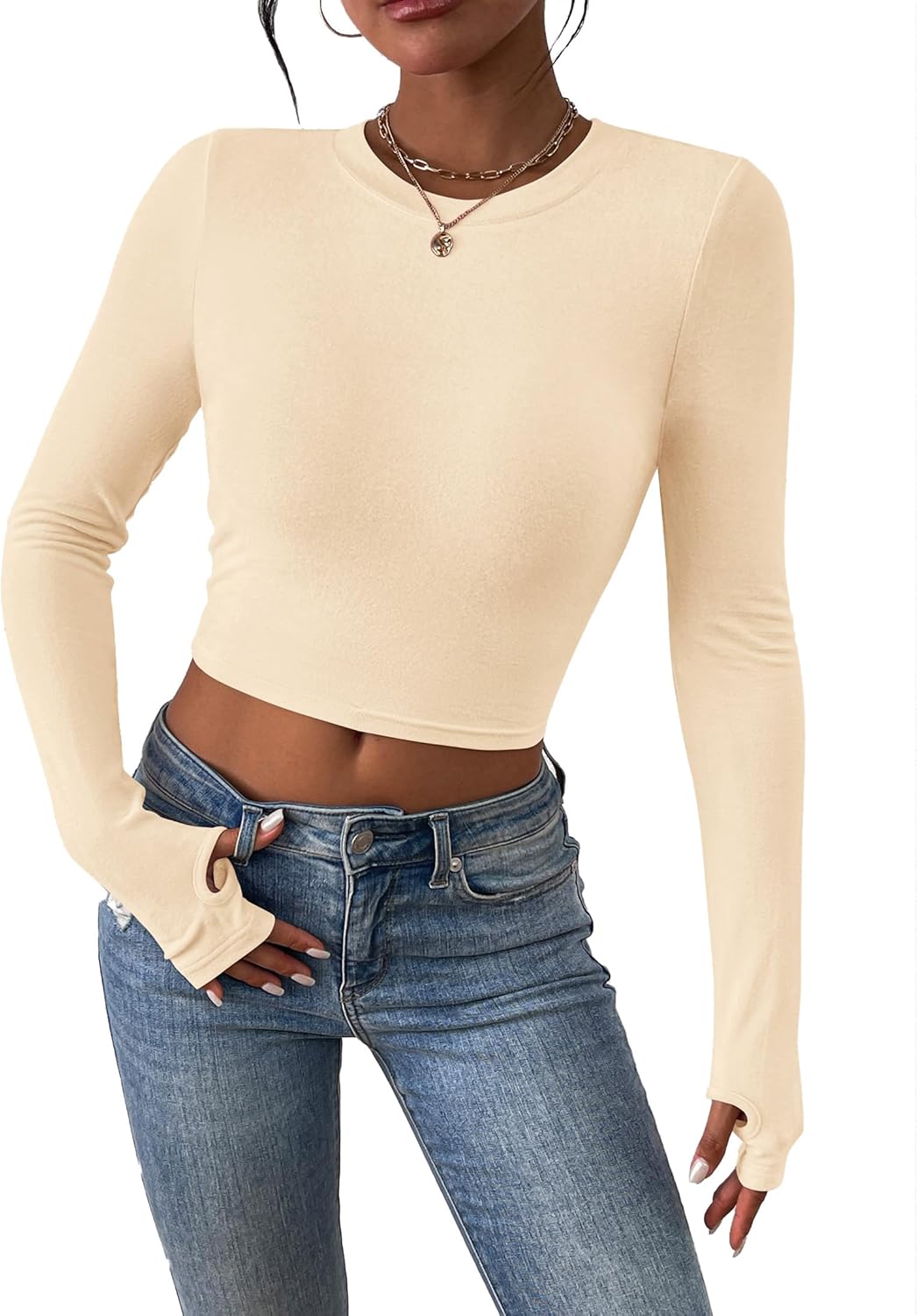 PRETTYGARDEN Women's Long Sleeve Crop Tops Y2K Spring Fall Fashion Clothes Basic Slim Fit Tee Shirts Blouse