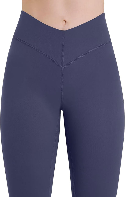 Sunzel Mini Flare Leggings for Women V Crossover Mid Rise Workout Flared Yoga Pants with Tummy Control and Wide Leg