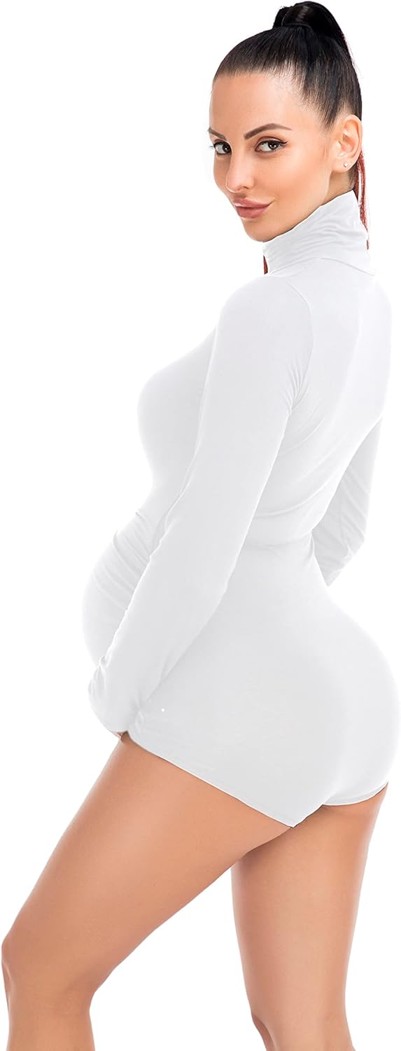 Maternity Shirt Bodysuit for Photoshoot Pregnant Women Long Sleeve Basic Top Mock Bodycon Photography
