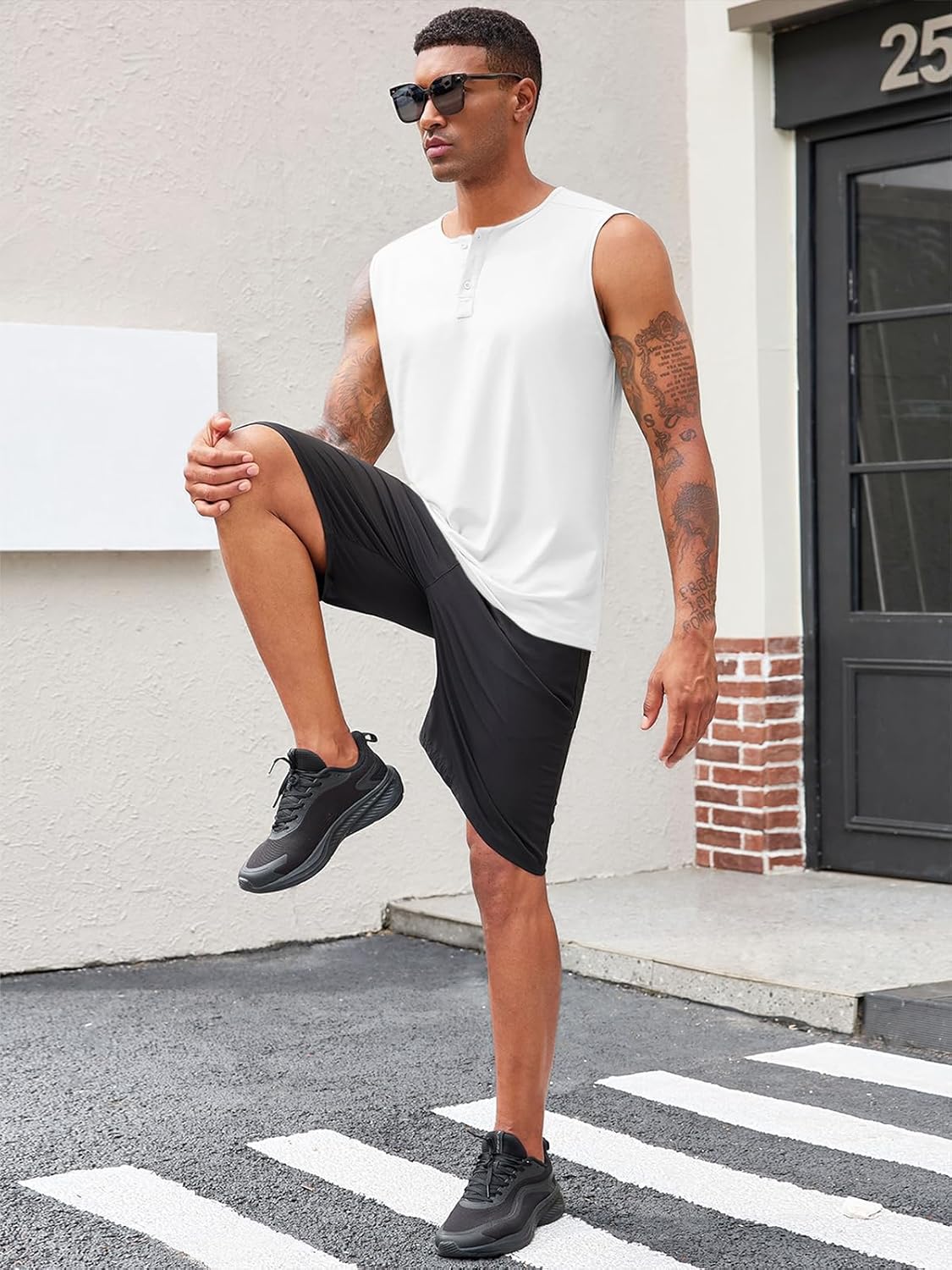 Runcati Mens Muscle Tank Tops Sleeveless Workout Gym Slim Fit Henley Shirt Casual Basic Summer Beach Tops