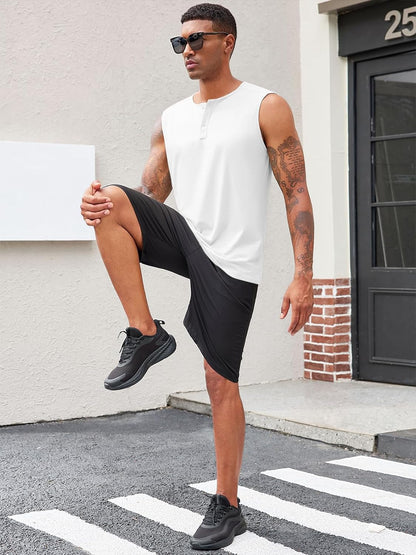 Runcati Mens Muscle Tank Tops Sleeveless Workout Gym Slim Fit Henley Shirt Casual Basic Summer Beach Tops
