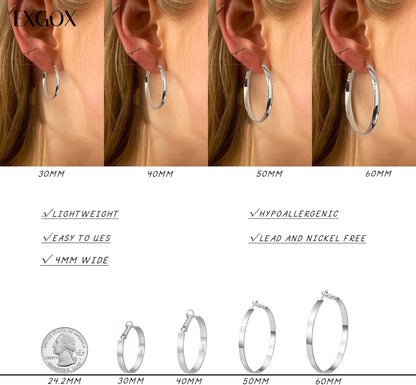 EXGOX Silver Hoop Earrings for Women - Sterling Silver & 14K Gold Plated - Hypoallergenic 925 Silver - Big Hoop Earrings (30/40/50/60/70mm)