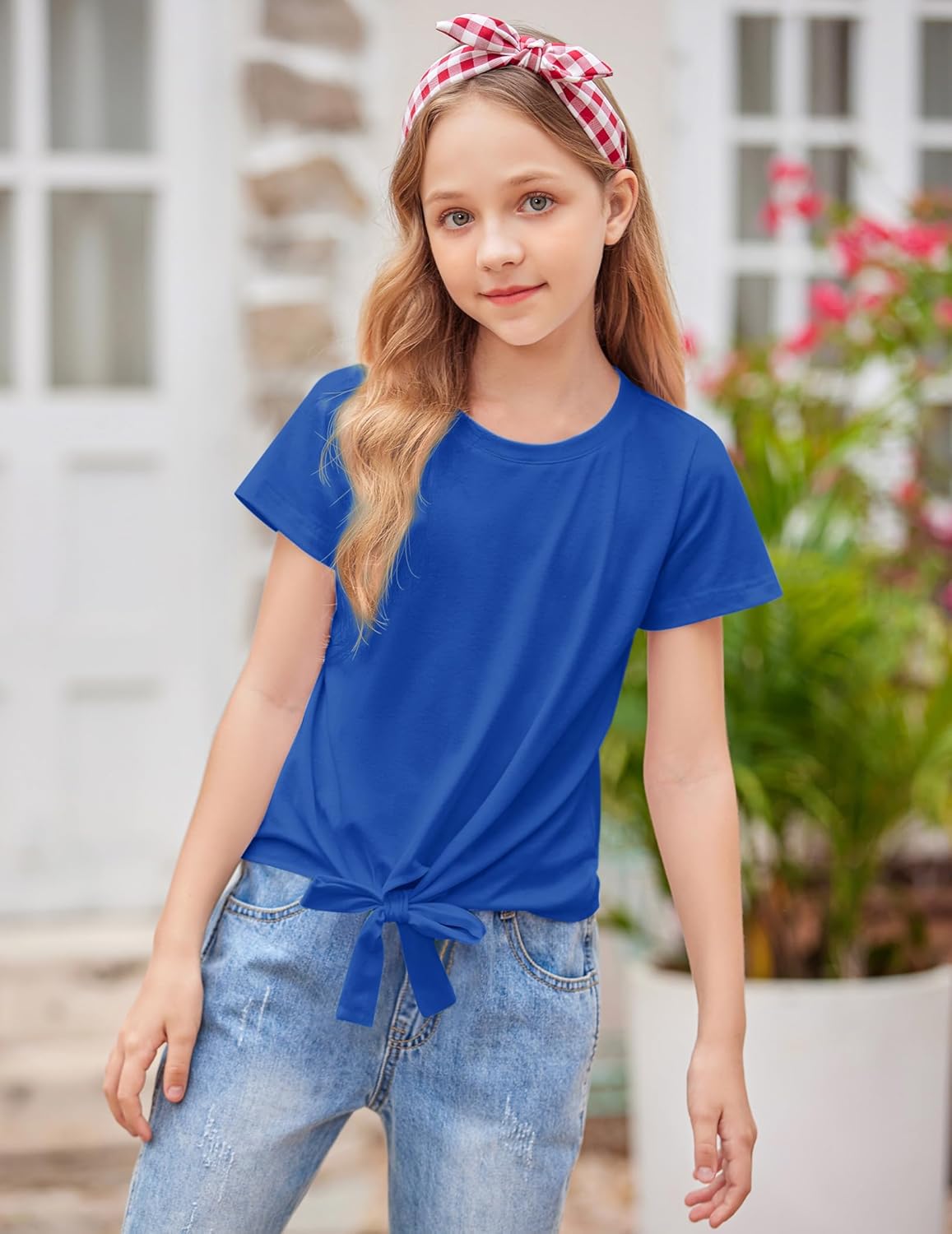Arshiner Girls Short Sleeve Shirts Tie Knot Front Tops T Shirts for Kids Crewneck Cute Casual Tie Dye Tee Blouse