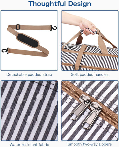 80L Large Duffle Bag for Travel, 26” Travel Duffel Bag with Shoe Compartment, Foldable Collapsible Overnight Bag Gym Bag Weekender Bags for Men Women, Water & Tear Resistant (Stripe, 80L)