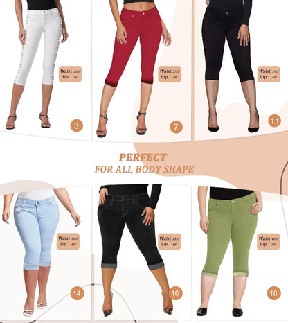 Hybrid & Company Women's Stretchy Slim Fit Denim Capri Jeans