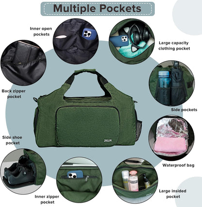 Gym Bags for Men Women, Sports Duffle Bag, Travel Gym Bag with Shoes Compartment and Wet Pocket, Foldable, Lightweight for Travel, Gym, Yoga