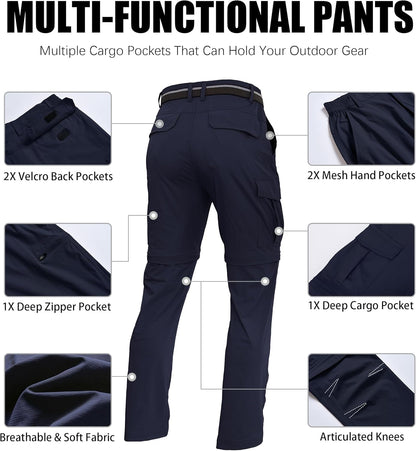 Mens Hiking Convertible Pants Zip Off Quick Dry Lightweight Fishing Safari Travel Camping Outdoor Cargo Pants