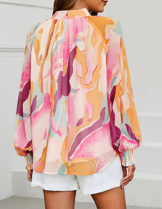 ZESICA Women's Floral Print Blouse 2025 Long Sleeve Button Down Casual Fall Boho Oversized Tops Shirts