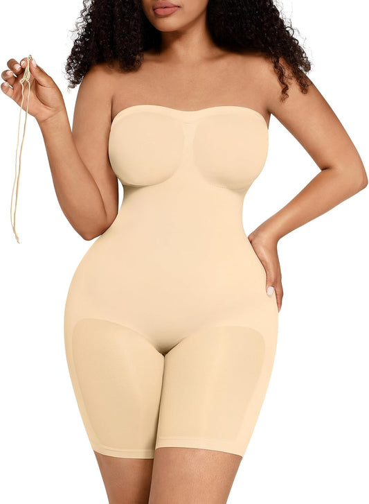 FeelinGirl Seamless Shapewear for Women Strapless Bodysuit Underwear for Wedding Dress Body Shaper Shortie with Removable Straps XXL