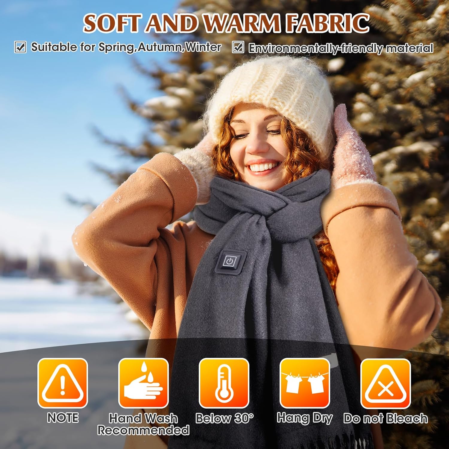 Heated Scarf for Women Rechargeable Neck Warmer, Scarves for Men Winter Warm Intelligent Electric Heating Scarf(grey)