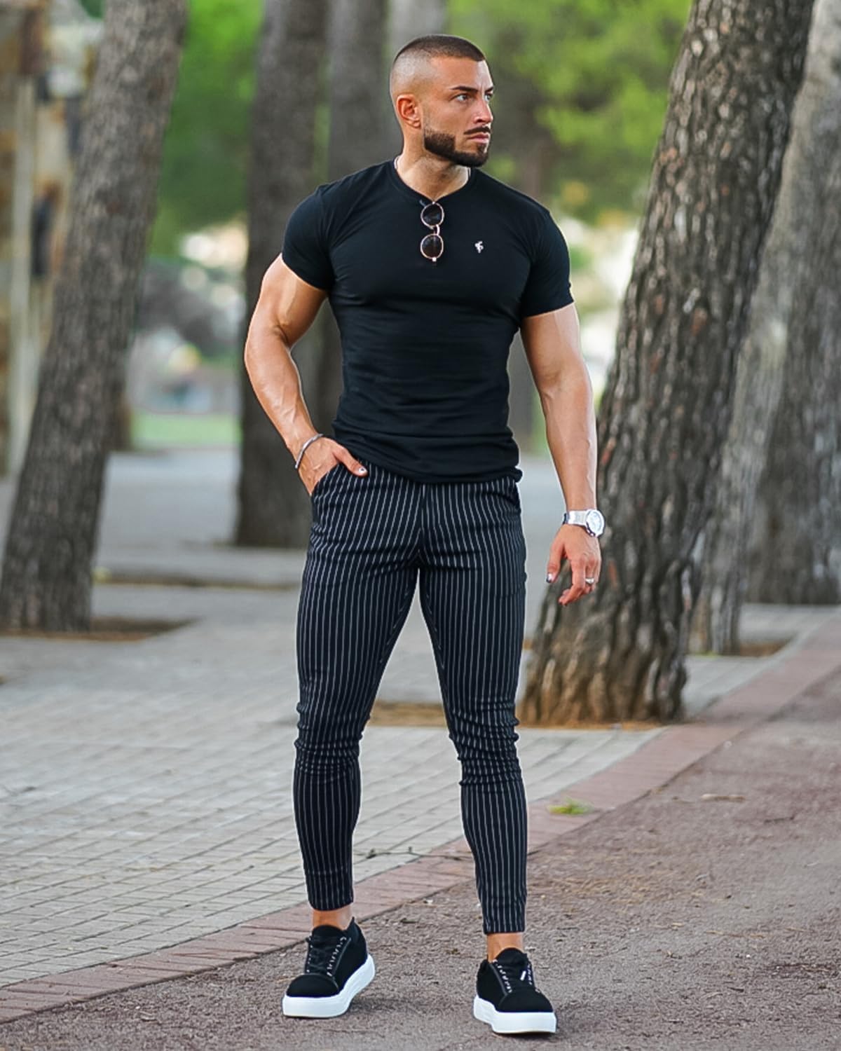 GINGTTO Mens Chino Pants Slim Fit Stretch Pinstripe Pants Men Dress