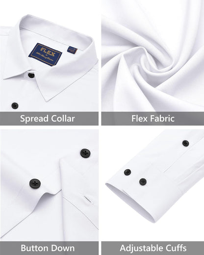 J.VER Men's Dress Shirts Stretch Long Sleeve Formal Shirt Solid Business Casual Button Down Shirts for Wedding Prom