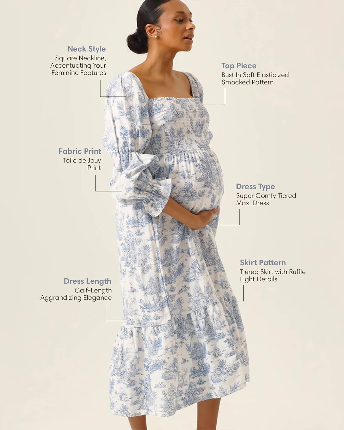 NOTHING FITS BUT Women’s Cotton Linen Kiko Pregnancy Maternity Dress, Casual Floral Maxi Maternity Gown for Baby Shower