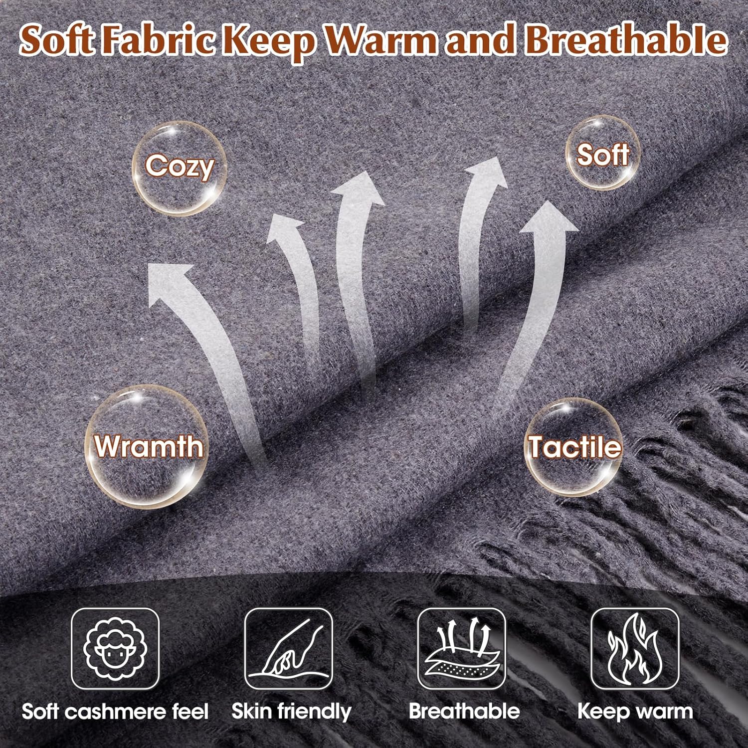 Heated Scarf for Women Rechargeable Neck Warmer, Scarves for Men Winter Warm Intelligent Electric Heating Scarf(grey)
