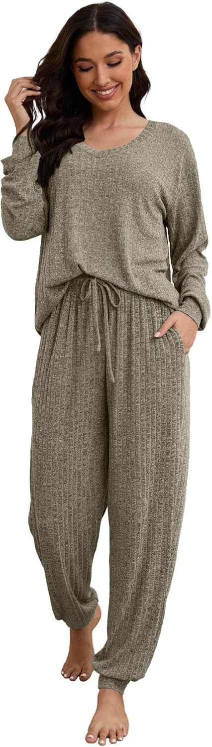 Hellomamma Women Pajama Sets 2 Piece: Long Sleeve Lounge Sets Pjs Casual Ladies Fall Outfit Pj Sleepwear With Pockets