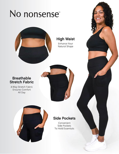 No Nonsense Leggings for Women with Tummy Control and Pockets, Athletic High Waist Yoga Pants