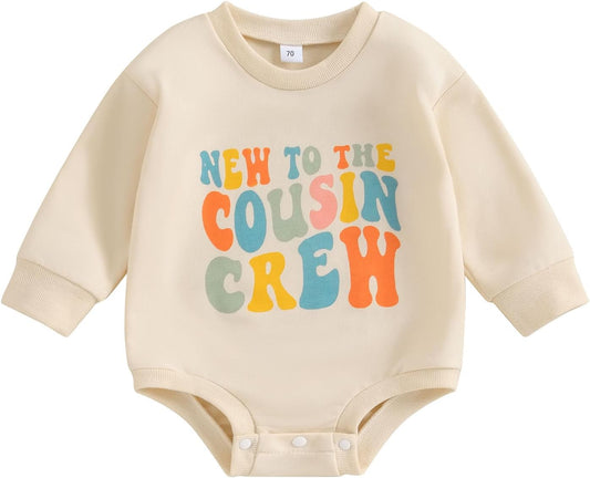 New to the Cousin Crew Baby Boy Girl Bubble Romper Sweatshirt Long Sleeve Oversized Bodysuit Fall Clothes