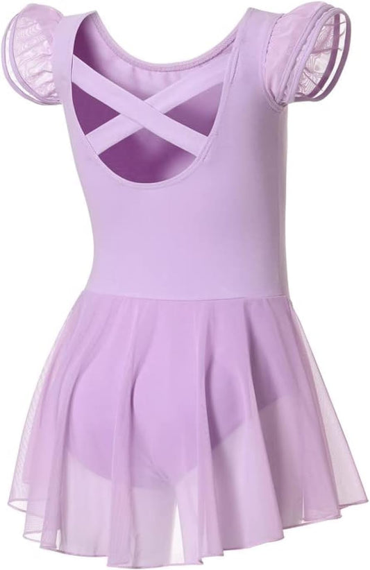 DIPUG Ballet Leotards for Girls Ballet Leotard with Skirt Toddler Dance Leotards Flutter Sleeve and Criss-Cross Back