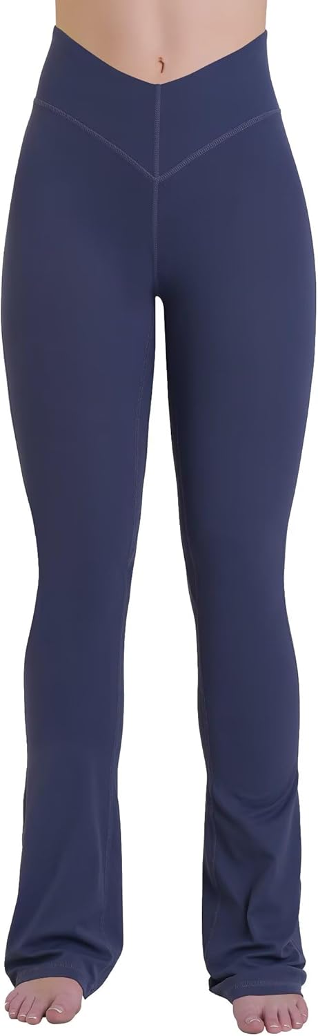 Sunzel Mini Flare Leggings for Women V Crossover Mid Rise Workout Flared Yoga Pants with Tummy Control and Wide Leg