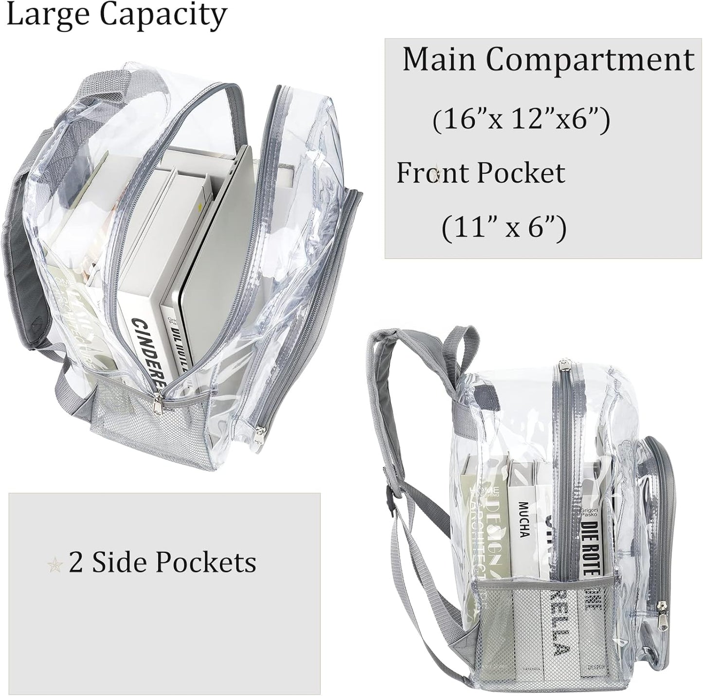 JOMPARO Heavy Duty Transparent Clear Backpack See Through Plastic Backpacks for School,Sports,Work,Security,Stadium,College