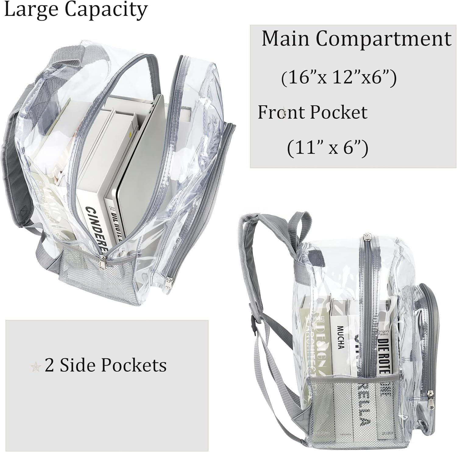JOMPARO Heavy Duty Transparent Clear Backpack See Through Plastic Backpacks for School,Sports,Work,Security,Stadium,College